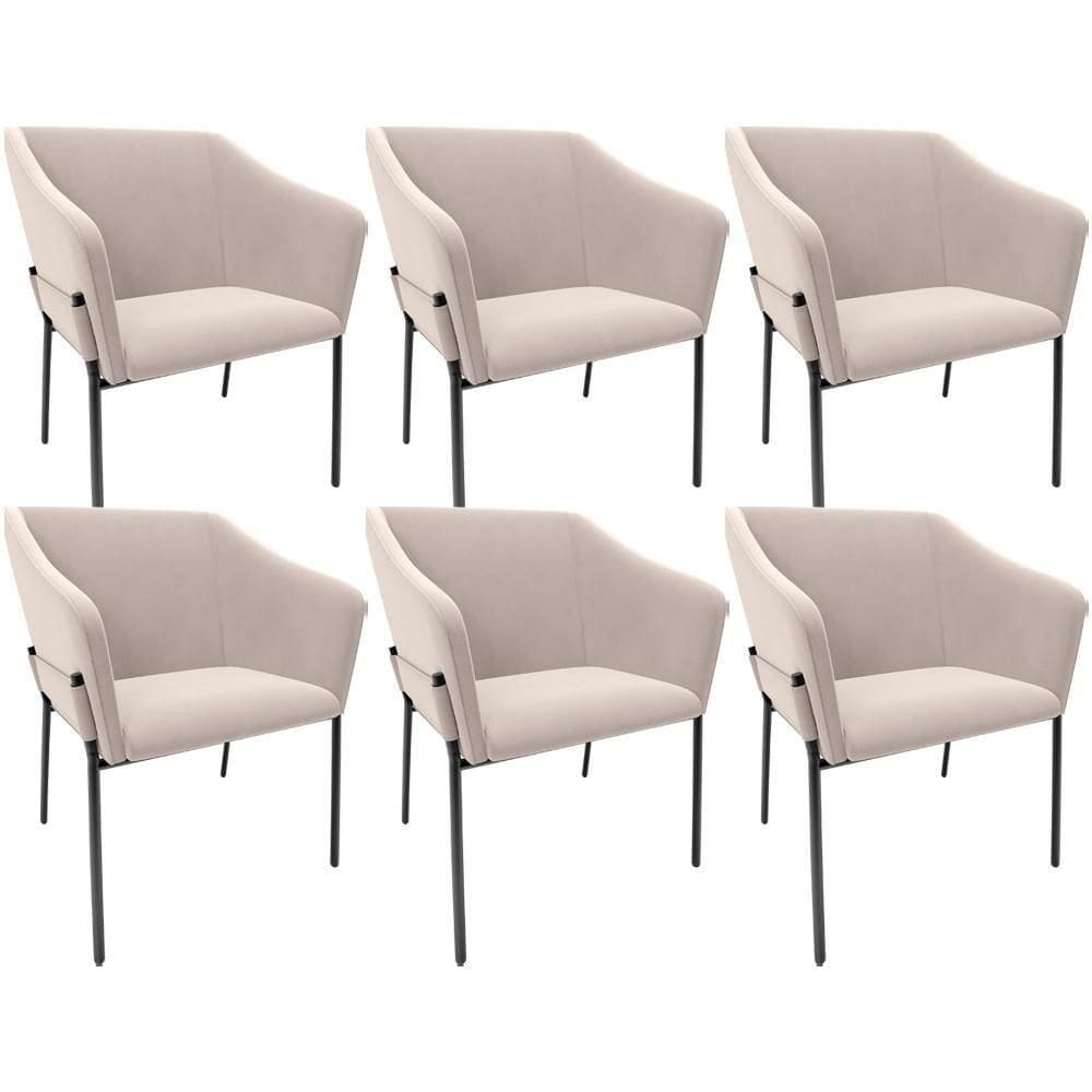 Kit 6 Cadeiras Para Sala De Jantar Estar Living Olívia L02 Suede Bege - Lyam Decor