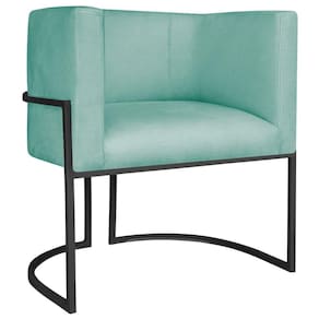 Poltrona Decorativa Luna Base De Ferro Preto Suede Cor Azul Tiffany