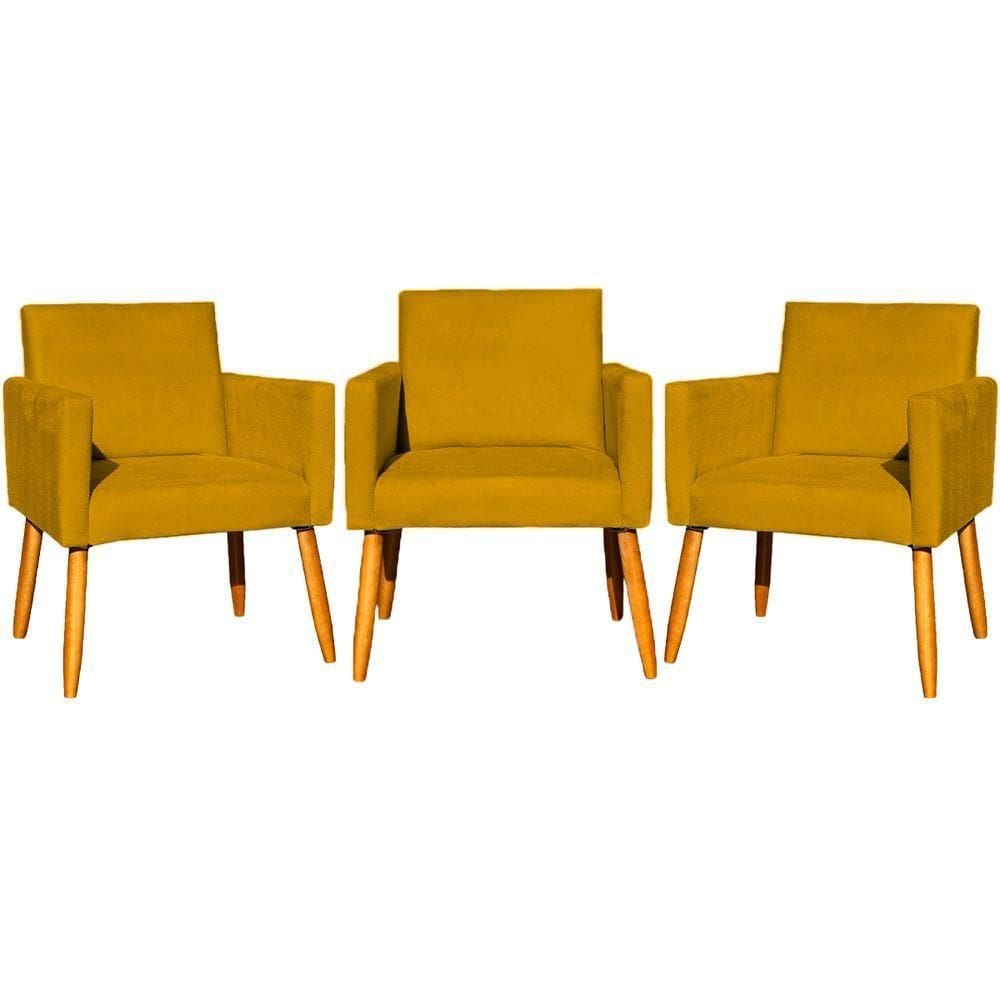Kit 3 Poltronas Para Recepção Nina Suede Cores Pé Palito 30cm Castanho - Suede