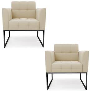 Poltrona Base Industrial Preto Kit 2 Ana Suede Bege