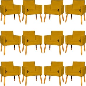 Kit 12 Poltronas Decorativa Para Sala Nina Suede Cores Pé Palito 30cm Castanho - Suede