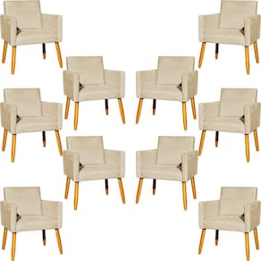 Kit 10 Poltronas Decorativa Para Sala Nina Suede Cores Pé Palito 30cm Castanho - Bege, Suede
