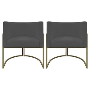 Kit 2 Poltronas Recepção Luna Corino Cores Base De Ferro Champagne Cinza Corino