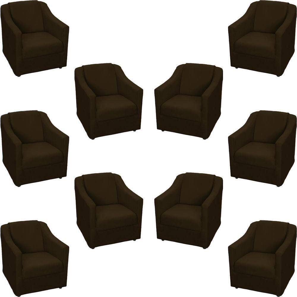 Kit 10 Poltronas Decorativa Mila Pé De Plástico Cromado - Marrom Suede