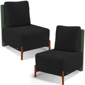 Kit 02 Poltronas Decorativas Sala De Estar Living Hungria L02 Couríssimo Verde Bouclê Preto - Lyam