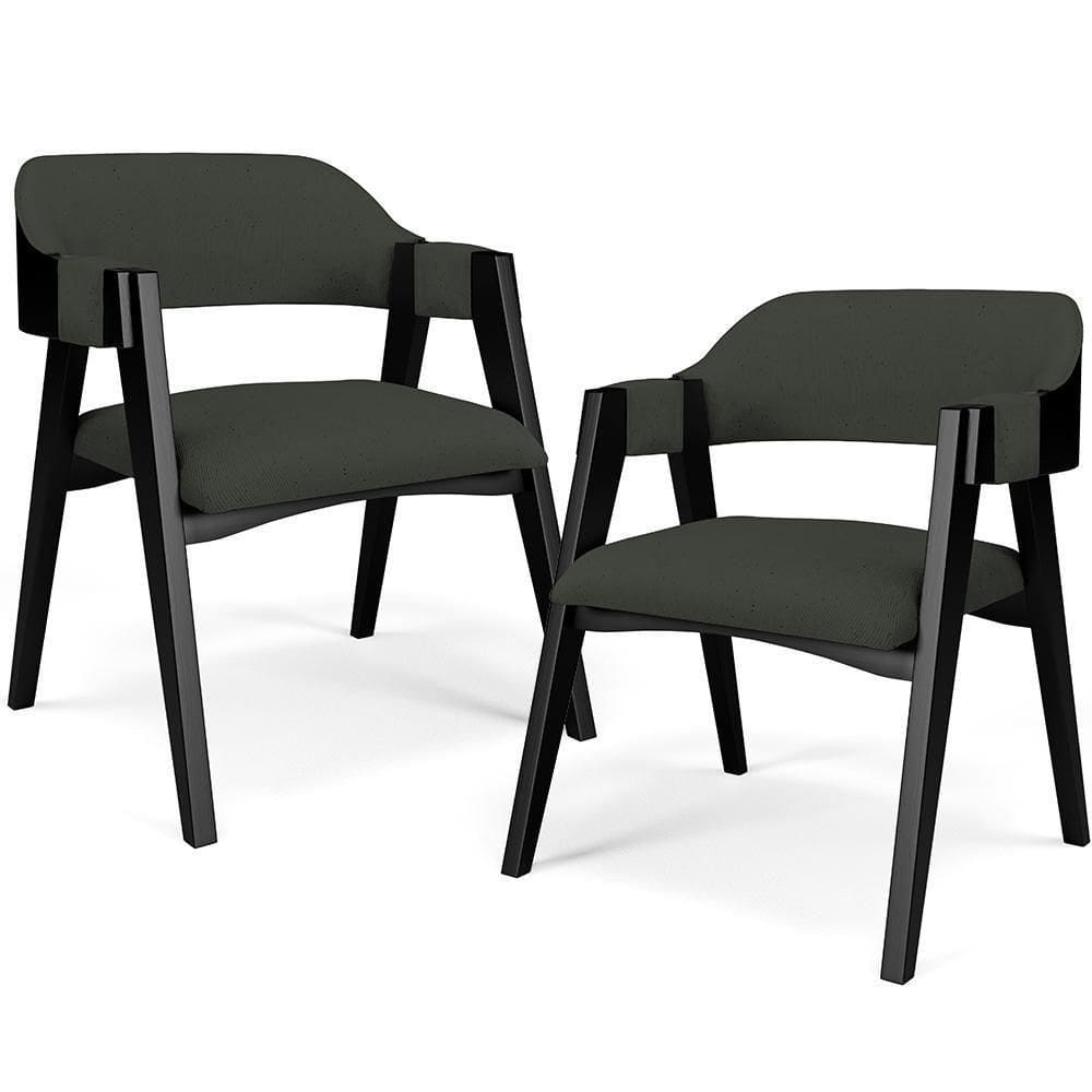 Kit 2 Cadeiras Sala De Jantar Estar Living Estofada Suran L02 Preto Linho Verde Musgo - Lyam Decor