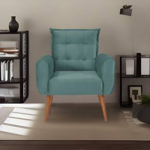 Poltrona Decorativa Para Sala De Estar Quarto E Escritorio Dakota Veludo Matrix - Verde Agua