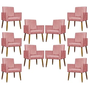 Kit 10 Poltronas Decorativas Mari Pé Palito Castanho - Rosê Suede