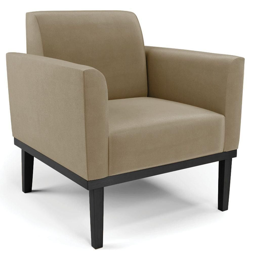 Poltrona Decorativa Base Madeira Preto Maressa Suede Marrom Rt