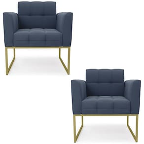 Poltrona Base Industrial Dourado Kit 2 Ana Suede Azul Marinho