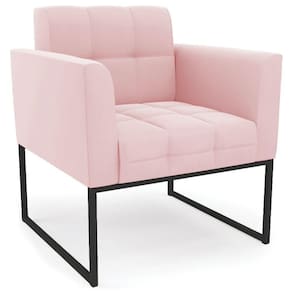 Poltrona Decorativa Base Industrial Preto Ana Suede Rosa Bebê