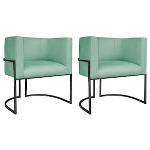 Kit 02 Poltronas Decorativas Luna Base De Ferro Preto Suede Azul Tiffany