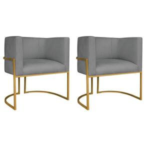 Kit 02 Poltronas Decorativas Luna Base De Ferro Dourado Sintético Cor Cinza