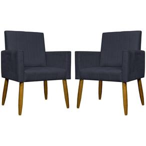 Kit 2 Poltronas Decorativa Para Sala Mari Suede Preto Pé Palito 30 Cm Castanho - Preto, Suede