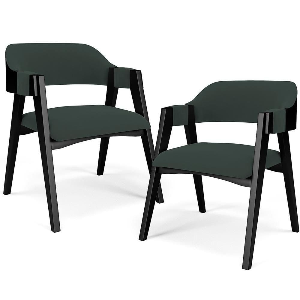 Kit 2 Cadeiras Sala De Jantar Estar Living Estofada Suran L02 Preto Suede Verde Musgo - Lyam Decor