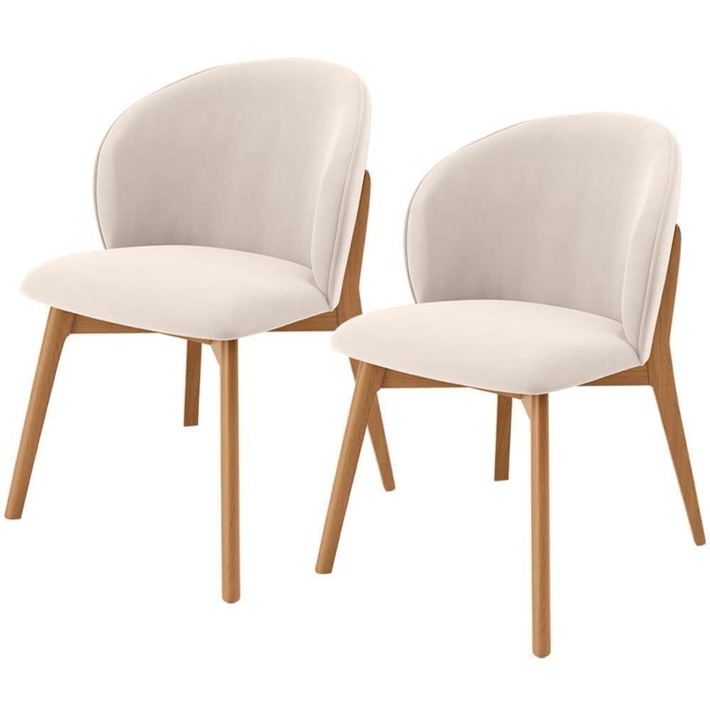 Kit 02 Cadeiras De Jantar E Estar Living Estofada Mia L02 Suede Bege