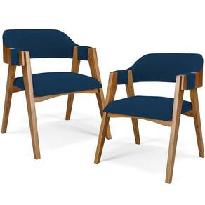 Kit 02 Cadeiras Para Sala De Jantar E Estar Living Estofada Suran L02 Suede Azul Marinho - Lyam