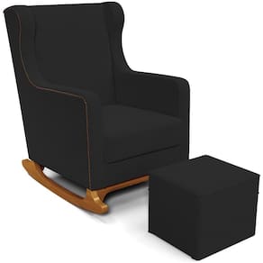 Poltrona De Amamentação Com Balanço E Puff Mavie L02 Suede Preto - Lyam Decor