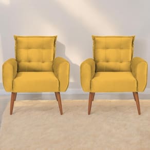 Conjunto De Poltronas Decorativas Atlas Veludo Amarelo