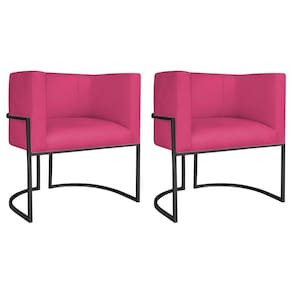 Kit 02 Poltronas Decorativas Luna Base De Ferro Preto Suede Pink