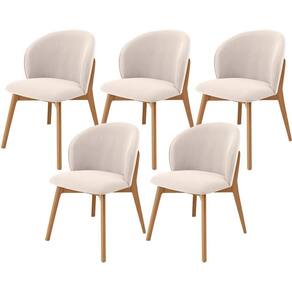 Kit 05 Cadeiras De Jantar E Estar Living Estofada Mia L02 Suede Bege