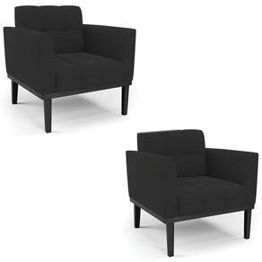 Poltrona Base Madeira Preto Kit 2 Ana Veludo Preto
