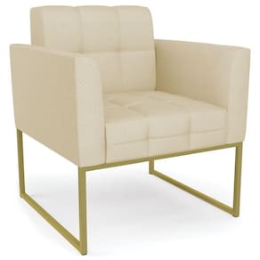 Poltrona Decorativa Base Industrial Dourado Ana Veludo Luxo Off White