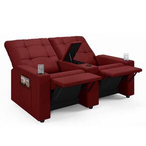 Poltrona Do Papai Reclinável Cinema 2 Lugares Manual Baú Usb Haifa F05 Veludo Vermelho - Lyam Decor