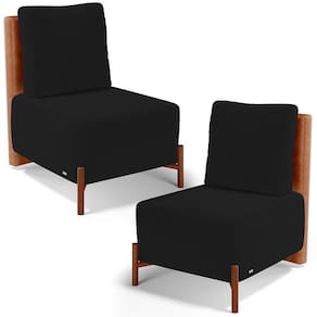 Kit 02 Poltronas Decorativas Sala De Estar Living Hungria L02 Couríssimo Camel Suede Preto