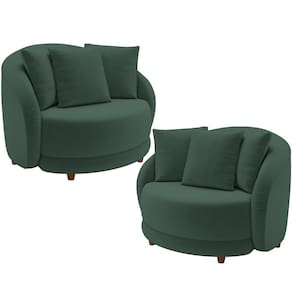Kit 02 Poltronas Decorativas Base Fixa Pés Madeira Witta M03 Veludo Verde - Lyam Decor