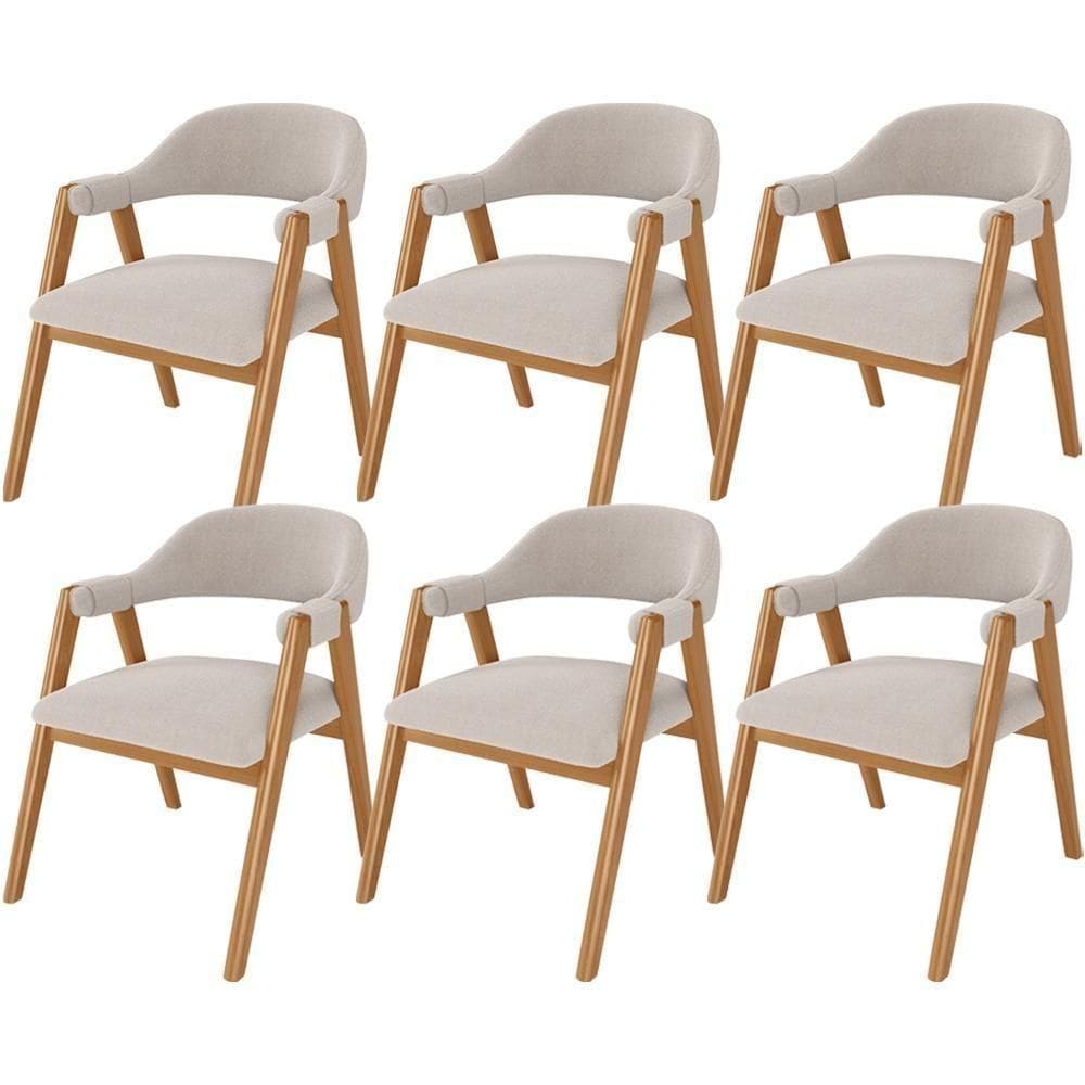 Kit 06 Cadeiras De Jantar E Estar Living Estofada Nadja L02 Bouclê Bege - Lyam Decor