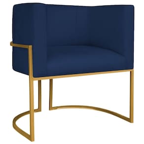 Poltrona Decorativa Luna Base De Ferro Dourado Suede Cor Azul Marinho