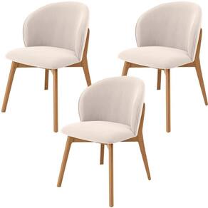Kit 03 Cadeiras De Jantar E Estar Living Estofada Mia L02 Suede Bege