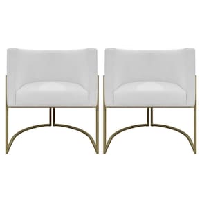 Kit 2 Poltronas Recepção Luna Corino Cores Base De Ferro Champagne Branco Corino