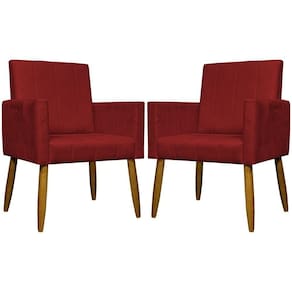 Kit 2 Poltronas Decorativas Mari Suede Pé Palito - Vermelho Suede