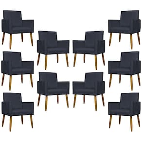Kit 10 Poltronas Decorativas Mari Pé Palito Castanho - Preto Suede