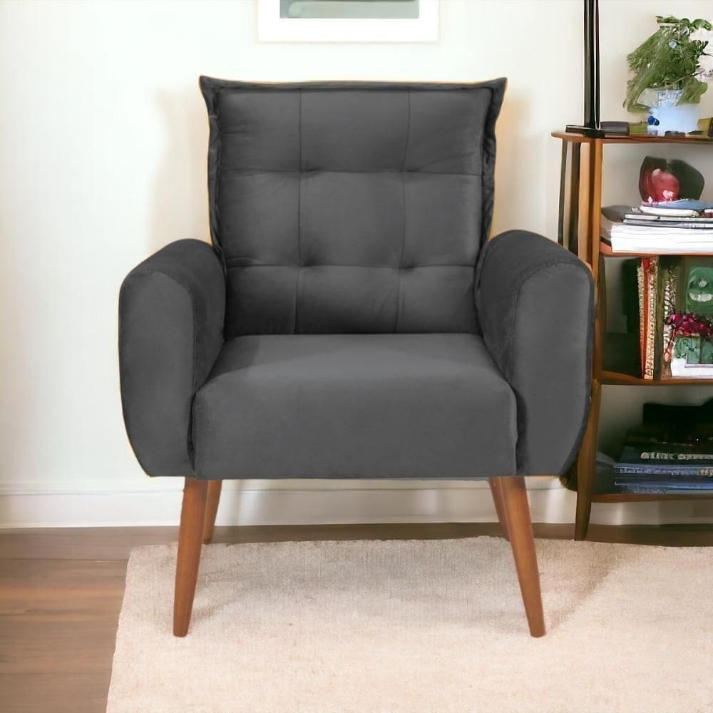 Poltrona Decorativa Alison Veludo Cinza