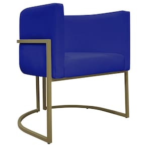 Poltrona Decorativa Recepção Luna Corino Cores Base De Ferro Champagne Azulroyal Corino