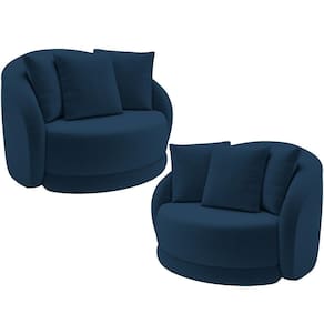 Kit 02 Poltronas Decorativas Base Giratória Witta M03 Veludo Azul - Lyam Decor