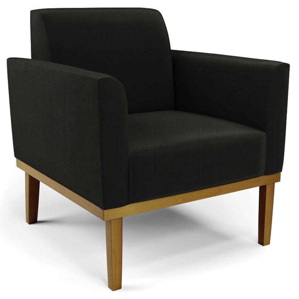 Poltrona Decorativa Base Madeira Castanho Maressa Suede Preto