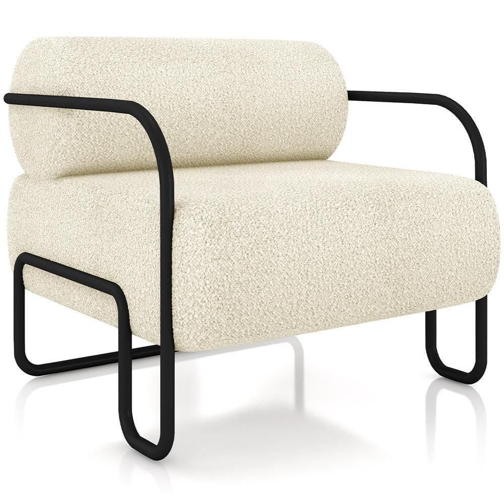 Poltrona Decorativa Pés Industrial Moscou K01 Bouclê Creme - Lyam Decor