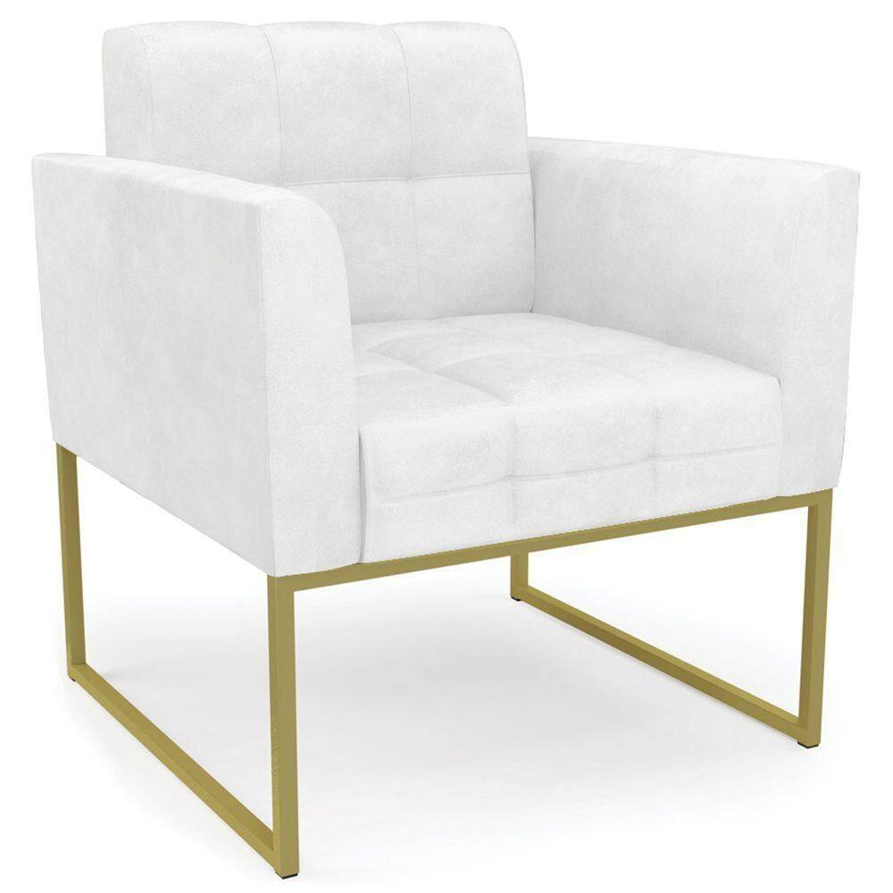 Poltrona Decorativa Base Industrial Dourado Ana Sintético Pu Branco