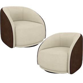 Kit 02 Poltronas Decorativas Giratória Angelina M03 Couríssimo Marrom Bouclê Bege - Lyam Decor