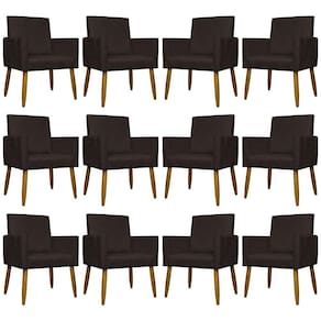 Kit 12 Poltronas Decorativas Mari Pé Palito Castanho - Marrom Suede