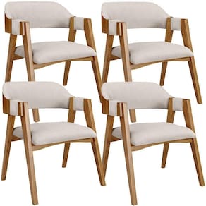 Kit 04 Cadeiras Para Sala De Jantar E Estar Living Estofada Suran L02 Linho Cru - Lyam