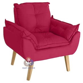 Poltrona Decorativa E Descanso Opala Vermelho Com Fibra De Silicone E Pés Quadrado