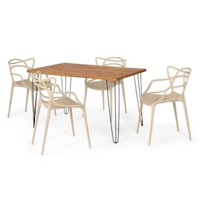 Conjunto Mesa De Jantar Retangular Hairpin Natural 130x80cm Com 4 Cadeiras Allegra - Nude