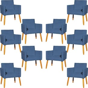 Kit 10 Poltronas Decorativa Para Sala Nina Suede Cores Pé Palito 30cm Castanho - Azul-marinho, Suede