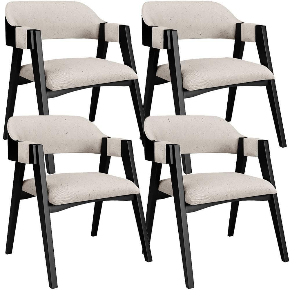 Kit 4 Cadeiras Sala De Jantar Estar Living Estofada Suran L02 Preto Linho Cru - Lyam Decor