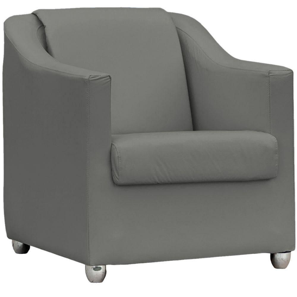 Poltrona Decorativa Para Sala Mila Corino Cores Pé De Plástico Cromado - Cinza, Corino
